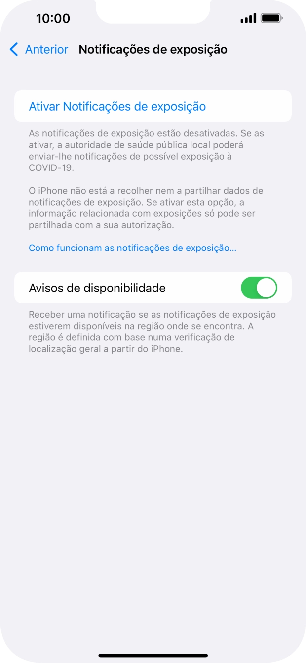Prima Ativar Notificações de exposição.