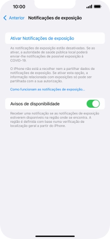 Prima Ativar Notificações de exposição.