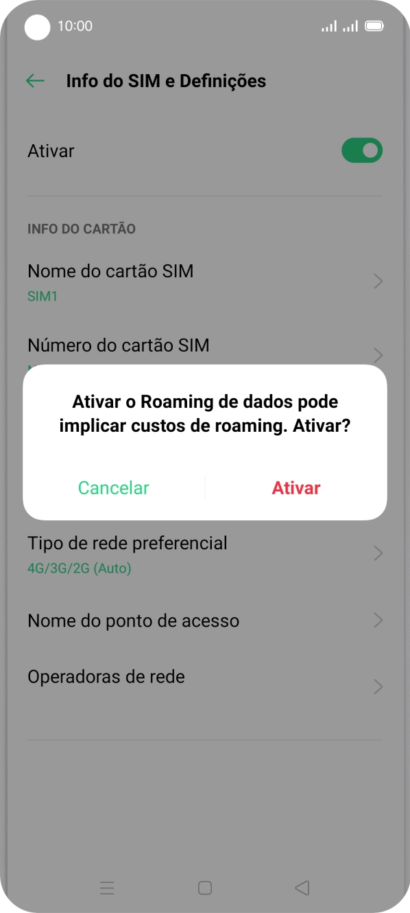 Se ativar a função, prima Ativar.