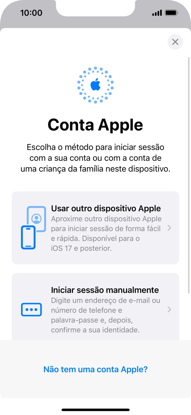 Prima Iniciar sessão manualmente.