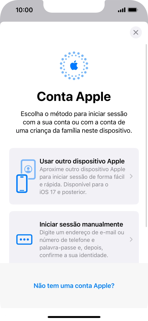 Prima Iniciar sessão manualmente.