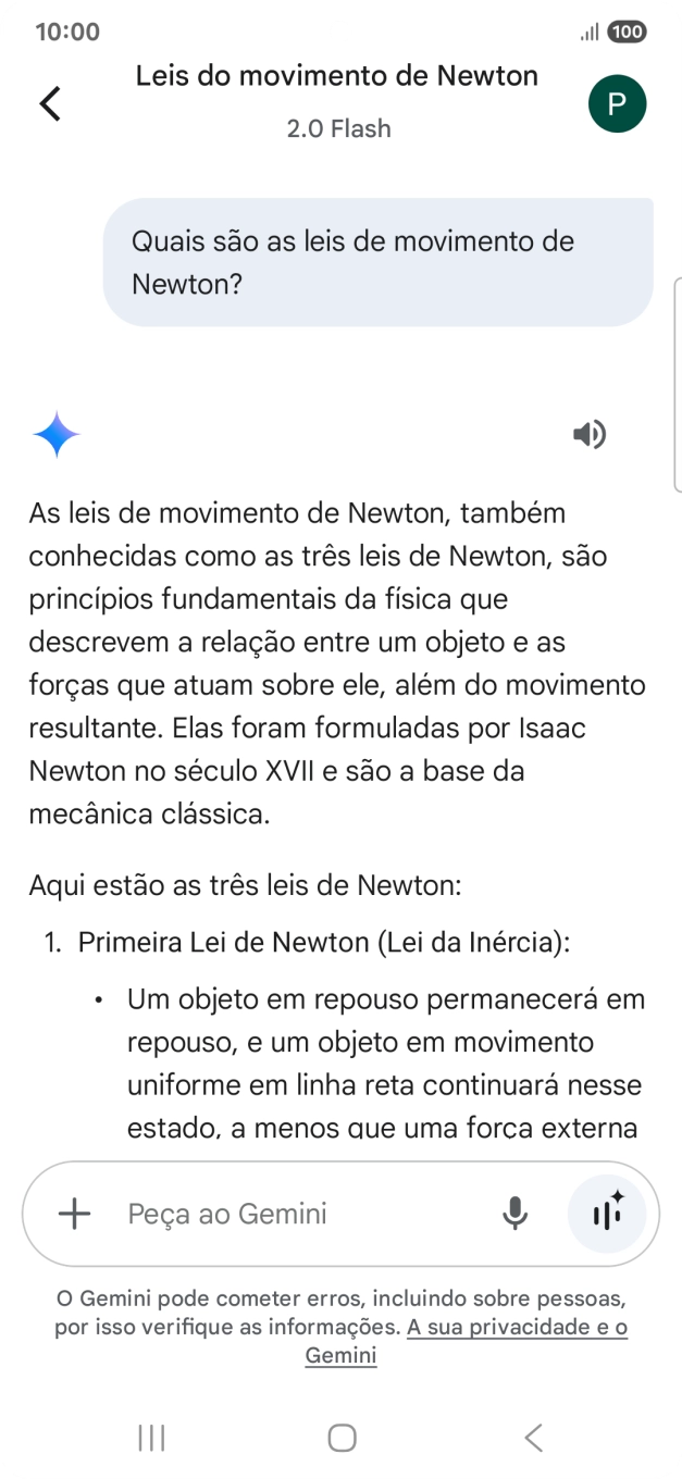 A transcrição da conversa com a Gemini Live é agora mostrada no ecrã.