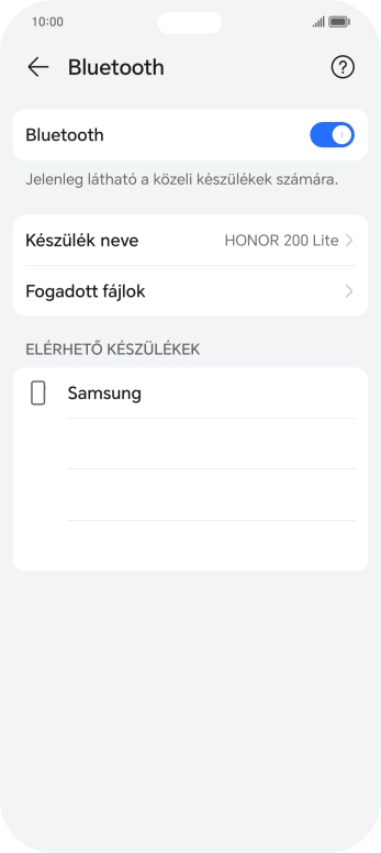 Válaszd ki a kívánt Bluetooth-eszközt, és kövesd a kijelzőn megjelenő utasításokat annak telefonodhoz történő csatlakoztatásához.