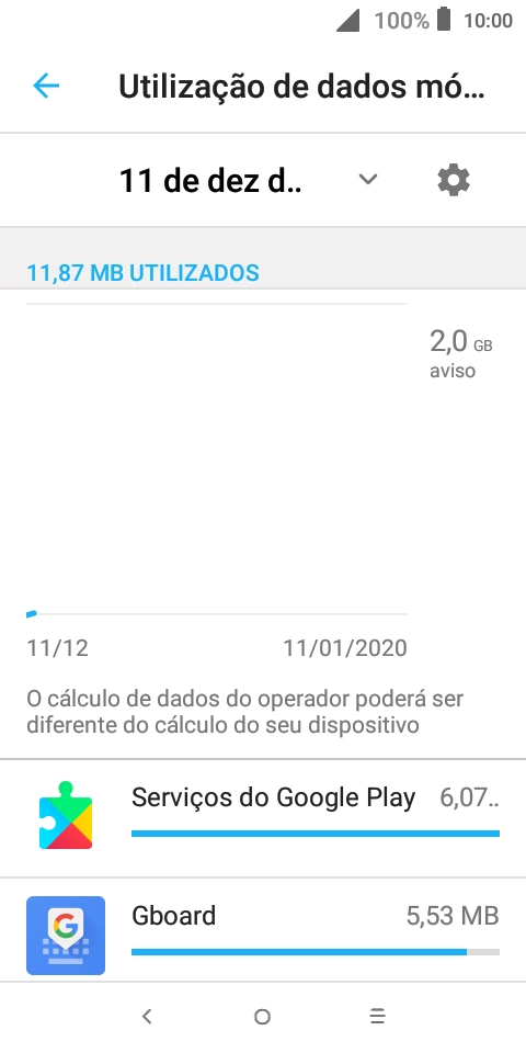O consumo de dados de cada aplicação é mostrado junto do nome da aplicação.