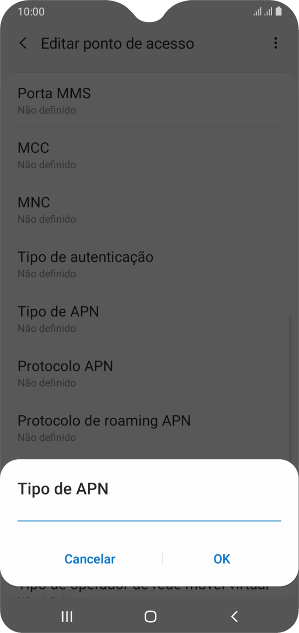 Introduza default e prima OK.