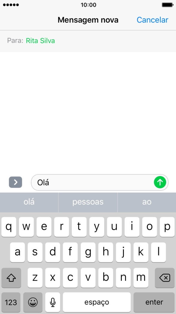 Prima o ícone para enviar quando terminar de escrever a sua mensagem curta.