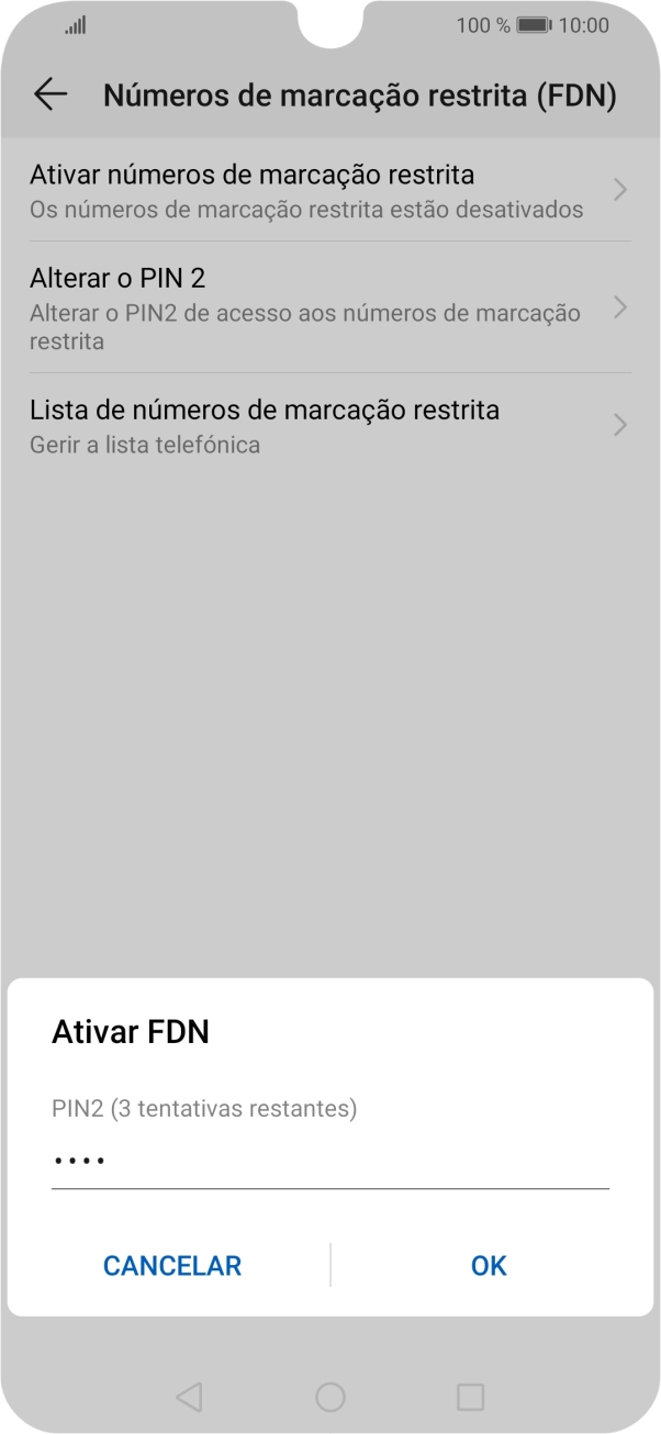 Introduza o código PIN2 e prima OK.