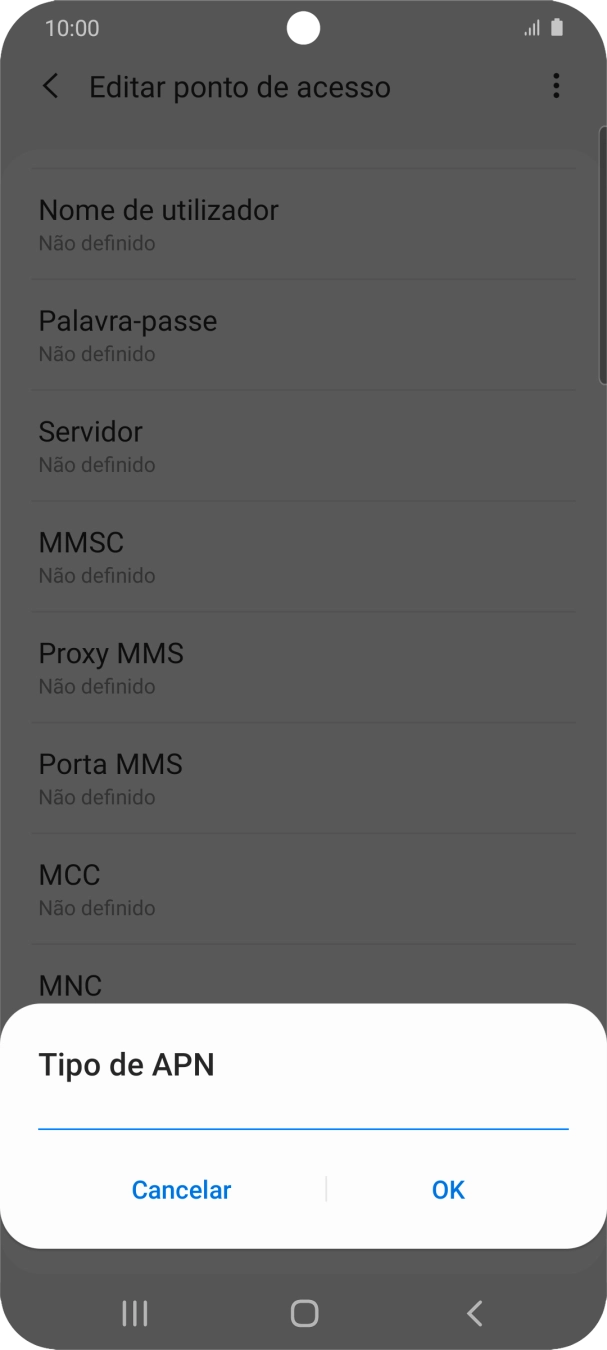 Introduza default e prima OK.