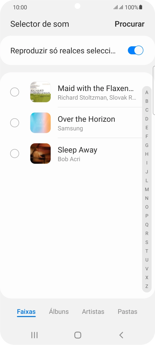 Prima os tons de toque pretendidos para os ouvir.