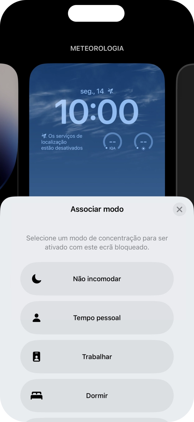 Prima o modo de concentração pretendido.