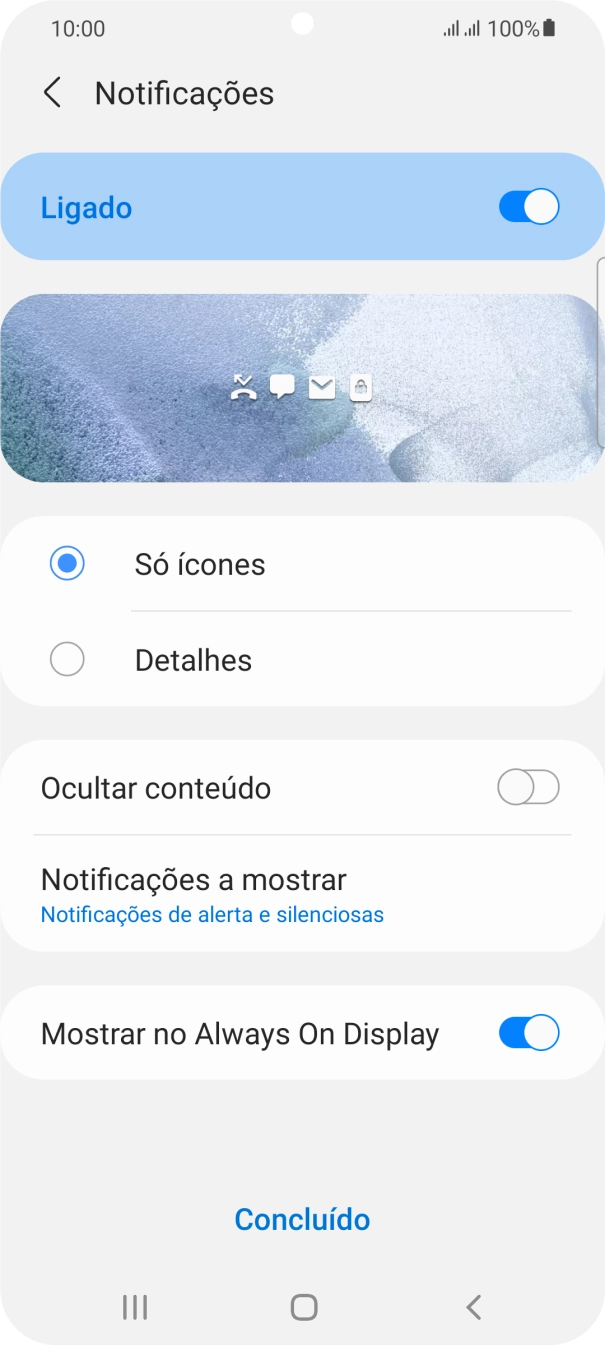 Prima as definições pretendidas para as ativar ou desativar.