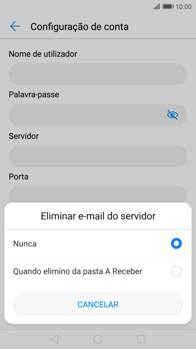 Prima Nunca para manter os e-mails no servidor quando estes são apagados no telefone.