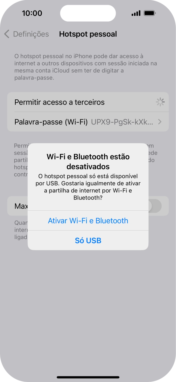 Se o Wi-Fi estiver ativado, prima Ativar Wi-Fi e Bluetooth.