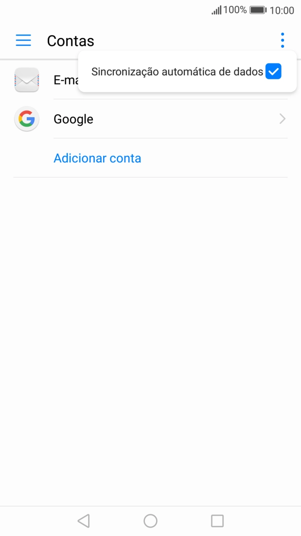 Prima Sincronização automática de dados para ativar ou desativar a função.