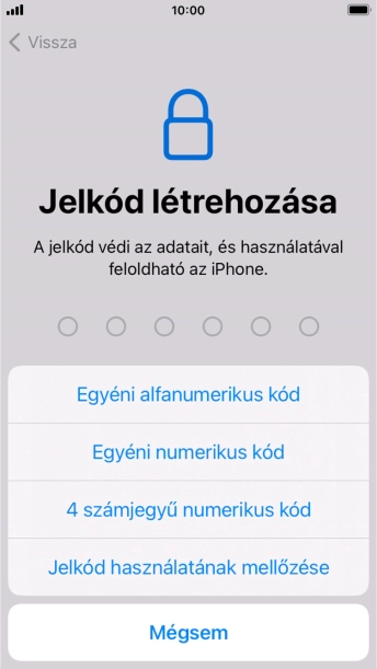 A képernyőzár használatának bekapcsolásához kövesd a képernyőn megjelenő utasításokat, vagy válaszd a Jelkód használatának mellőzése lehetőséget.