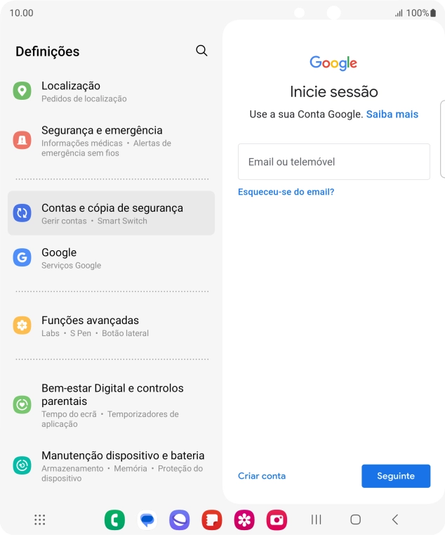 Se não tiver uma conta Google, prima Criar conta e siga as indicações no ecrã para criar uma conta.