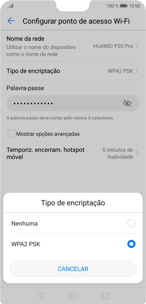 Prima WPA2 PSK para proteger o hotspot Wi-Fi com uma password.