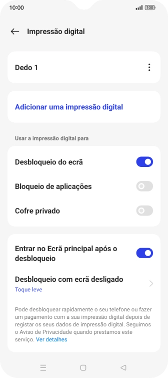Prima os indicadores junto às definições pretendidas para as ativar ou desativar.