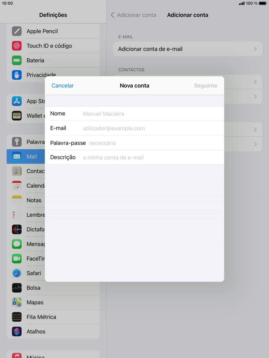 Prima Nome e introduza o nome do remetente pretendido.