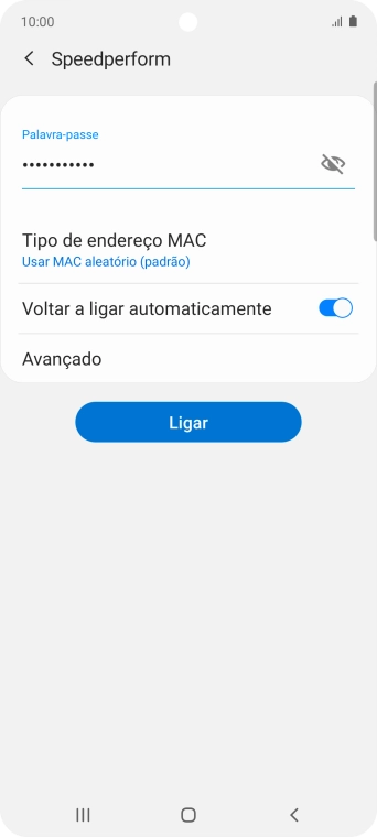 Introduza a password da rede Wi-Fi e prima Ligar.