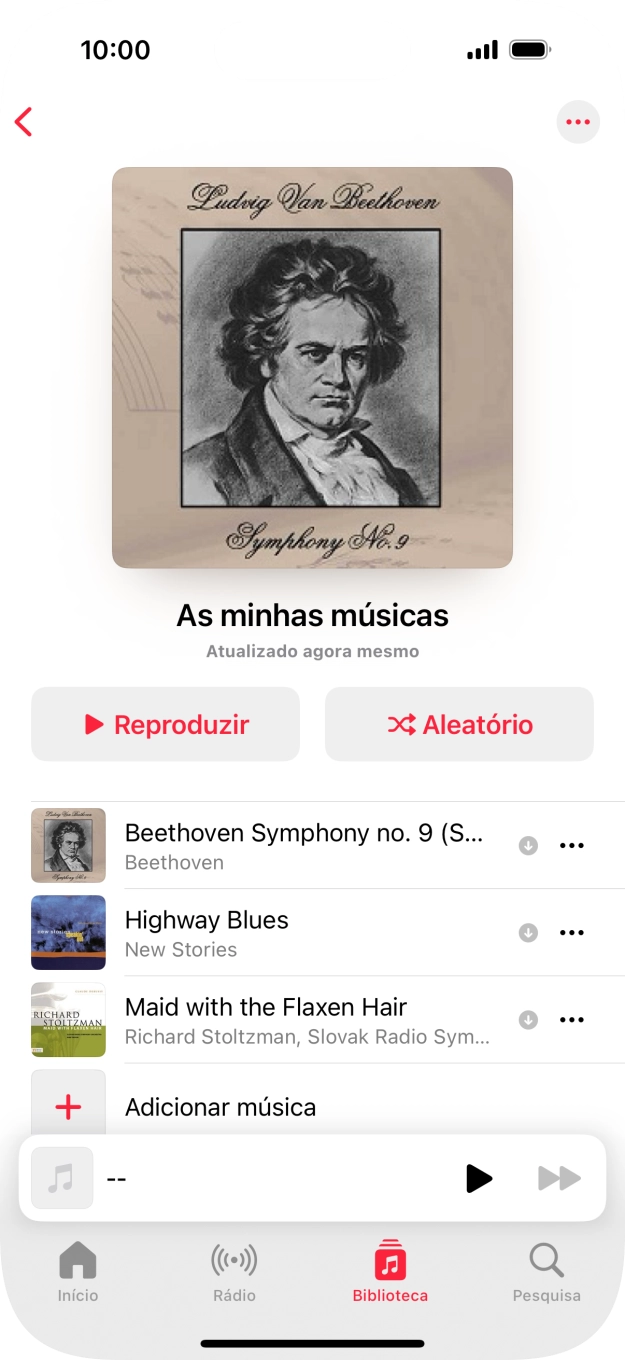 Vá até à categoria ou lista de reprodução pretendida e prima o ficheiro de música pretendido.