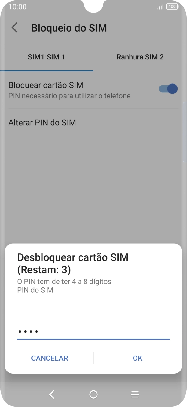 Introduza o seu código PIN e prima OK.