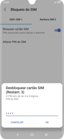 Introduza o seu código PIN e prima OK.