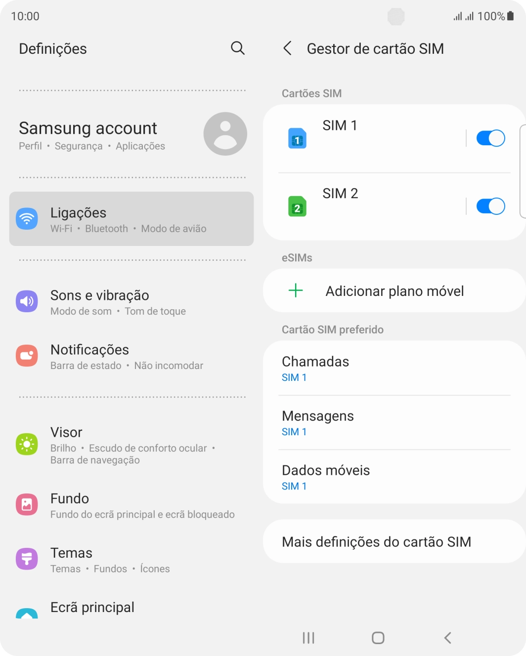 Prima o cartão SIM pretendido.