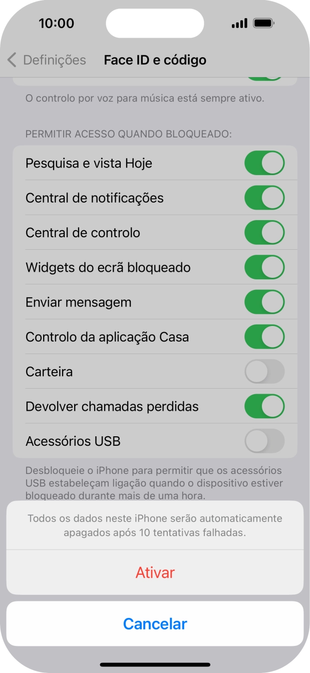 Se ativar a função, prima Ativar.