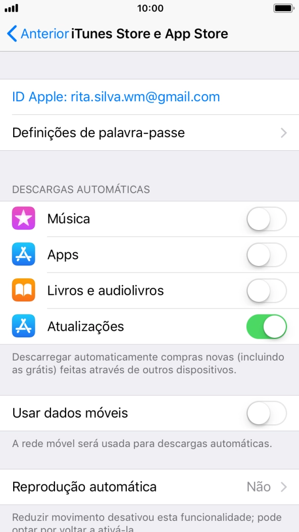 Prima o indicador junto ao tipo de conteúdo pretendido para ativar ou desativar a função.