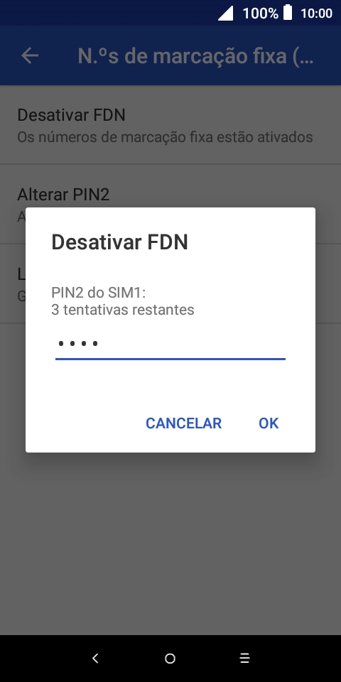 Introduza o código PIN2 e prima OK.