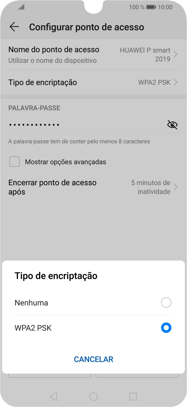 Prima WPA2 PSK para proteger o hotspot Wi-Fi com uma password.