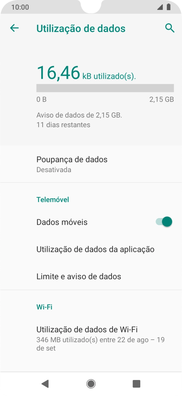 O consumo total de dados é agora mostrado no ecrã.