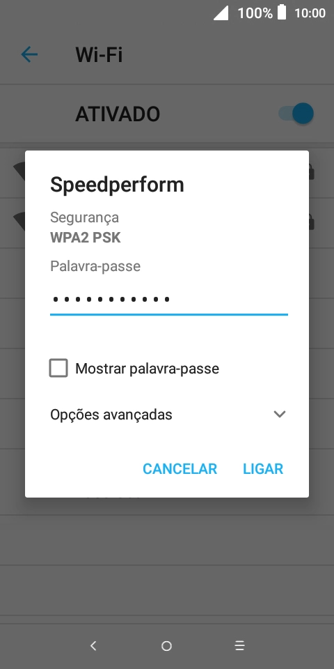 Introduza a password da rede Wi-Fi e prima LIGAR.