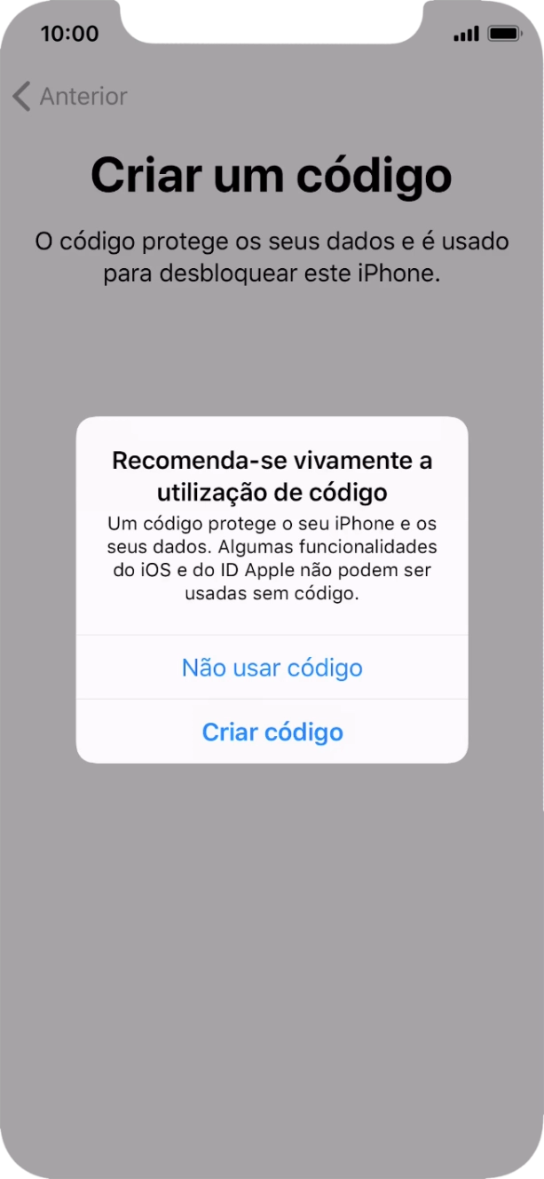 Se desativar a função, prima Não usar código.