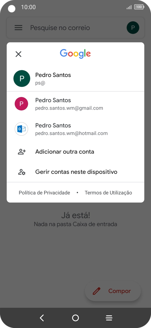 Prima a conta de e-mail pretendida.