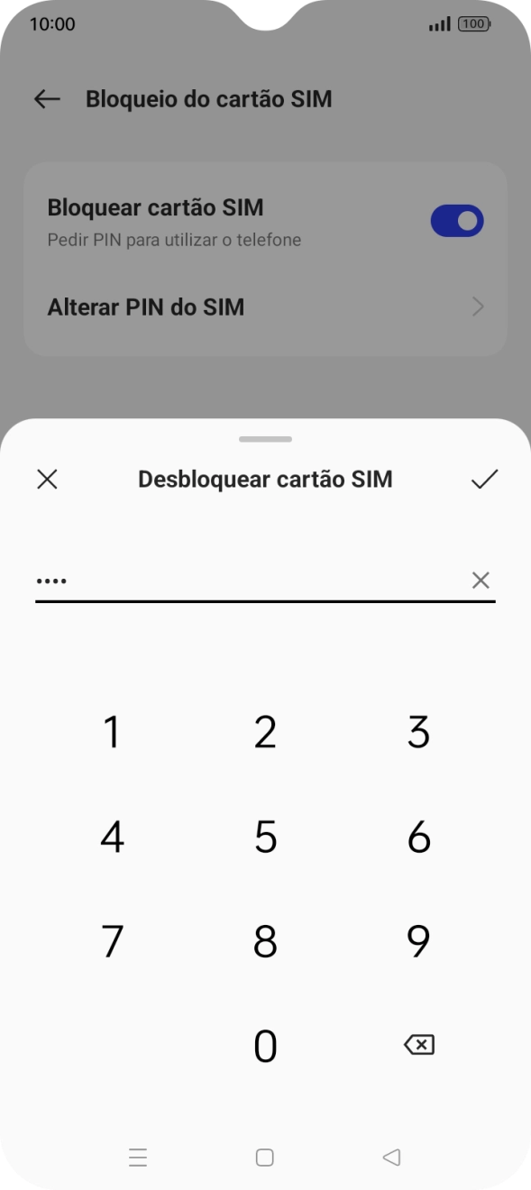 Introduza o código PIN e prima o ícone para aceitar.
