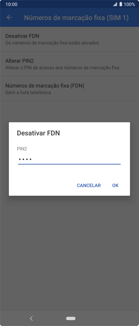 Introduza o código PIN2 e prima OK.