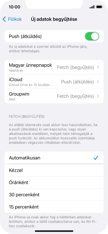 Kattints a „Push (átküldés)” melletti csúszkára a funkció be- vagy kikapcsolásához.
