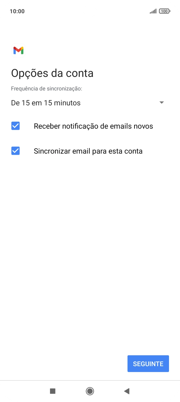 Se o ecrã mostrar esta imagem, a sua conta foi identificada e configurada automaticamente. Siga as indicações no ecrã para introduzir informações adicionais e concluir a configuração.