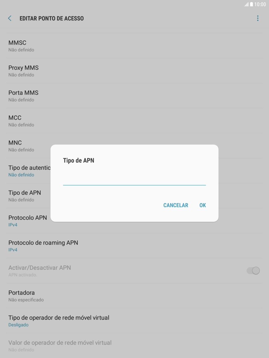 Introduza default e prima OK.