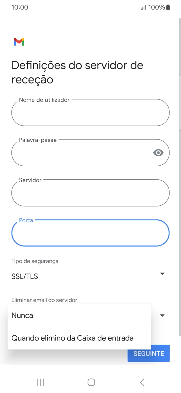 Prima Nunca para manter os e-mails no servidor quando estes são apagados no telefone.