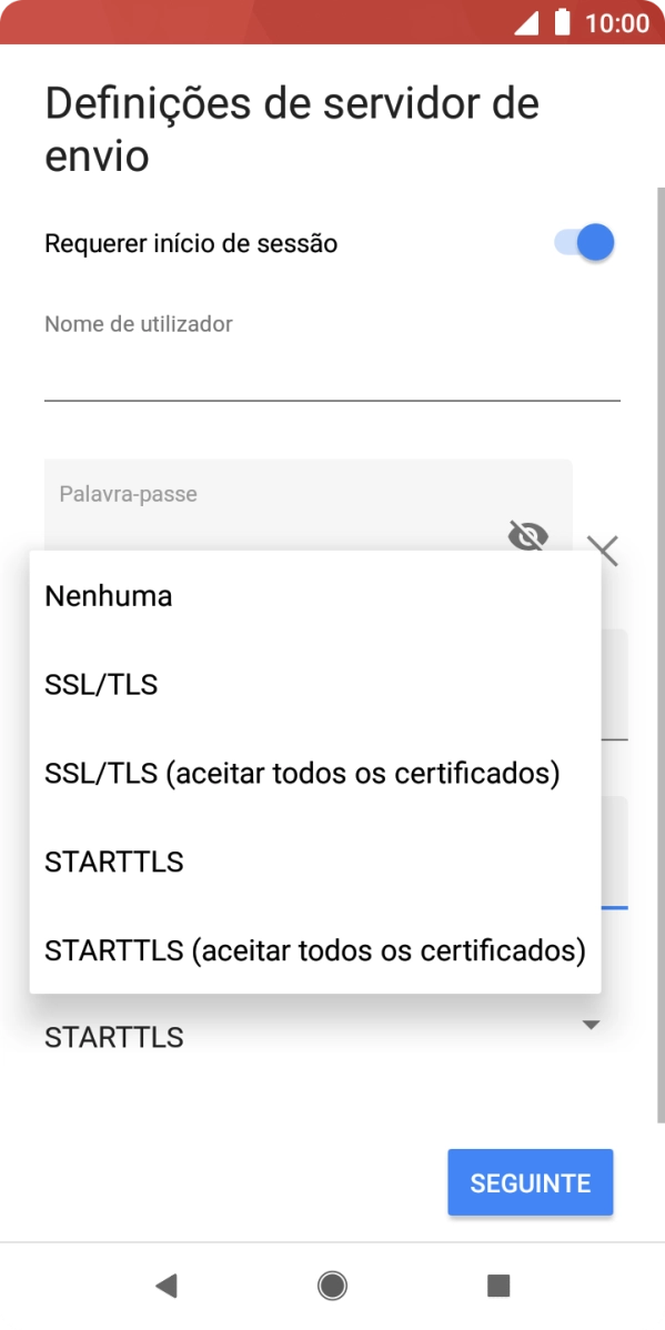 Prima SSL/TLS para ativar a função.