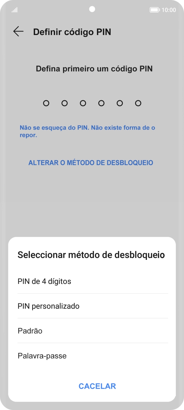 Prima o código de bloqueio do telefone pretendido e siga as indicações no ecrã para estabelecer um código de bloqueio adicional.