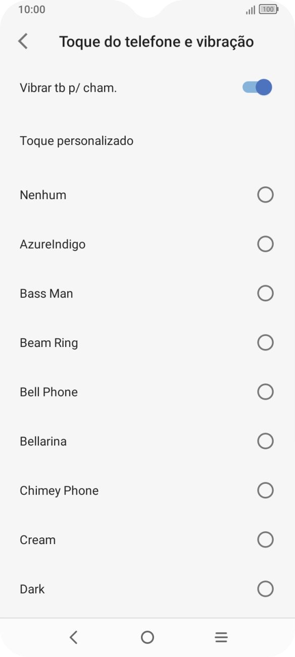 Prima Toque personalizado e vá até ao tom de toque pretendido.
