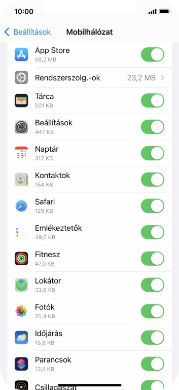 Kattints a kívánt programok melletti csúszkákra a funkciók be- vagy kikapcsolásához.