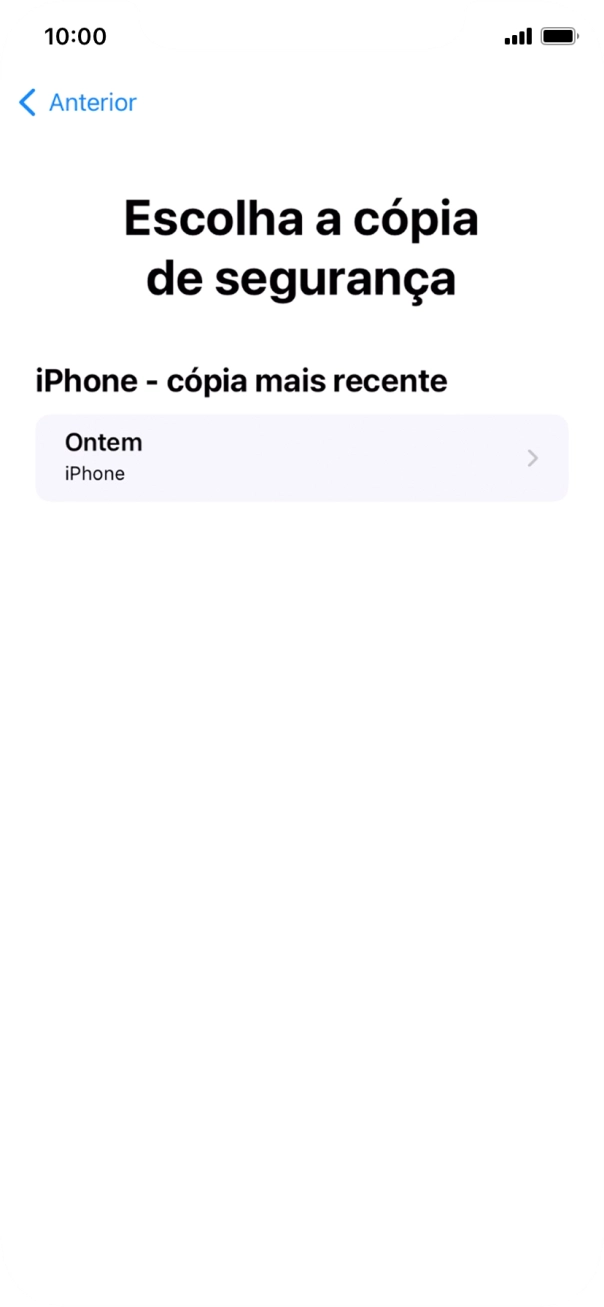 Prima a cópia de segurança pretendida e aguarde enquanto o telefone restaura o conteúdo a partir da cópia de segurança escolhida. Siga as indicações posteriores no ecrã para configurar o telefone de modo que este fique pronto a ser utilizado.