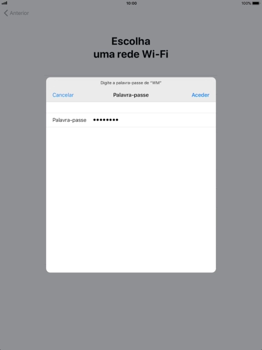Introduza a password da rede Wi-Fi e prima Aceder.