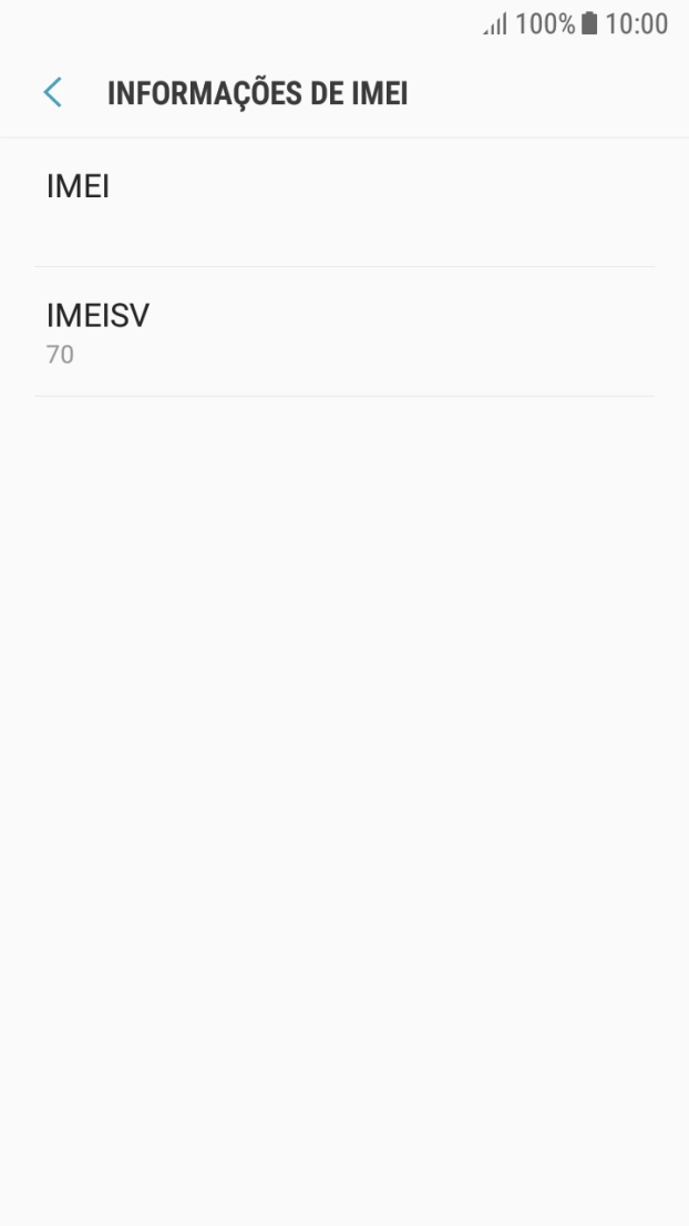 O código IMEI é mostrado no ecrã.