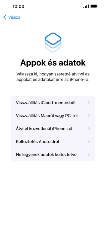 Válaszd a Ne legyenek adatok költöztetve lehetőséget, és kövesd a képernyőn megjelenő utasításokat az aktiválás befejezéséhez.